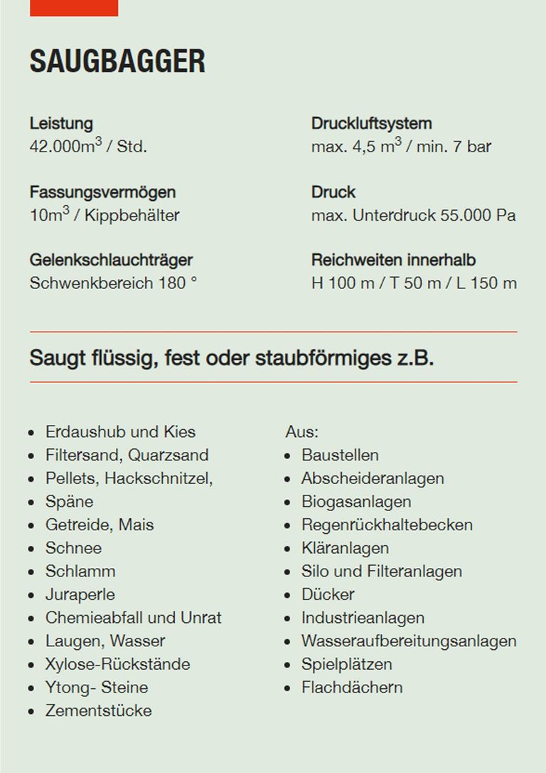 Saugbagger Erlangen - Technische Daten Saugbagger